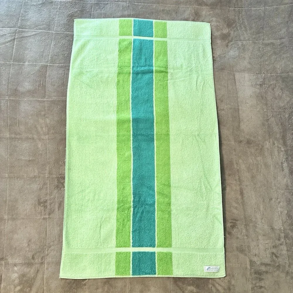 Vintage Fieldcrest Towel Set Green Stripe, 1 Bath, 2 Hand, 3 Pc Royal Velvet